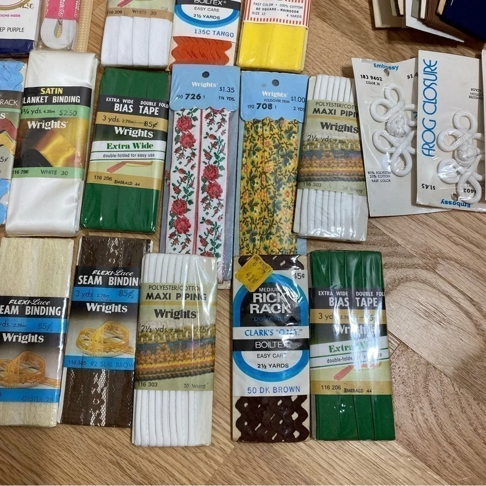 Vintage Sewing Trim Lot Wrights Foldover Trim Boiltex Rick Rack Satin Binding
